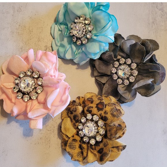 Hand Dyed Floral Crystal Center Velvet Scarf Tee Slide or Ring Pink - Picture 2 of 3